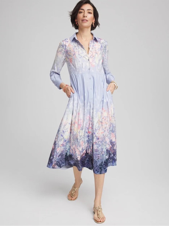 Chico's Dresses & Skirts - Chico’s Floral Matte Satin Midi Shirtdress